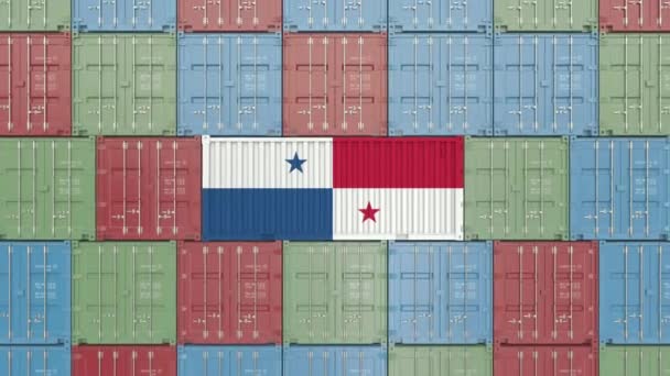 Konténer, Panama zászlajával. Panamai import vagy export kapcsolódó 3D animáció — Stock videók