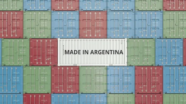 Envase de carga con texto MADE IN ARGENTINA. Renderizado 3D relacionado con importación o exportación argentina —  Fotos de Stock