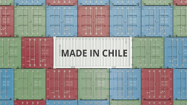 Контейнер з текстом зроблено в Чилі. Чилійський імпорт або експорт пов'язані 3d-рендерінг — стокове фото
