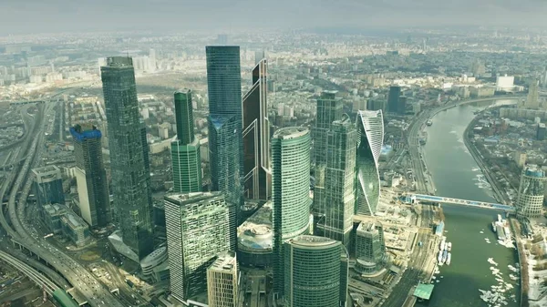 Moskou, Rusland - 23 maart 2019. Luchtfoto van de wolkenkrabbers van Moskou International Business Center Mibc — Stockfoto