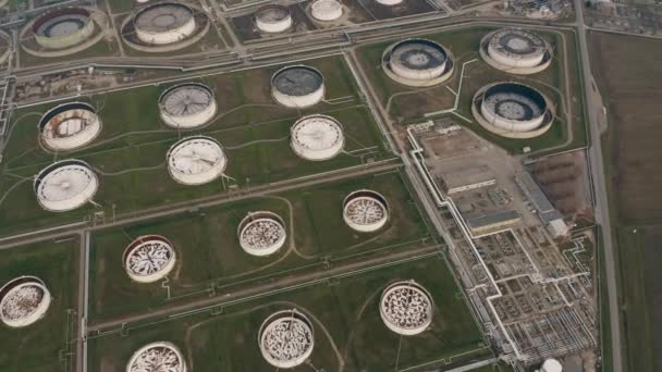 Aerial shot of chemical storage tanks — Stock Video