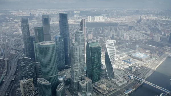 Moskou, Rusland - 23 maart 2019. Luchtfoto van de wolkenkrabbers van Moskou International Business Center Mibc — Stockfoto