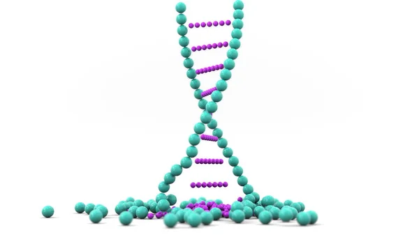 Μοντέλο μόριο DNA πέφτει και σπάει. 3D rendering — Φωτογραφία Αρχείου