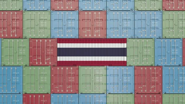 Behållare med flagga av Thailand. Thailändska import eller export med 3d-rendering — Stockfoto