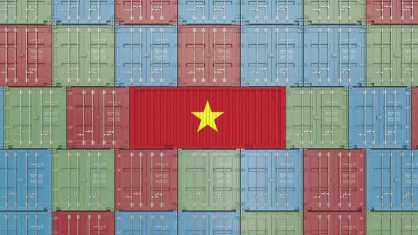 Контейнер з прапор В'єтнаму. В'єтнамська-імпорт або експорт пов'язані 3d-рендерінг — стокове фото