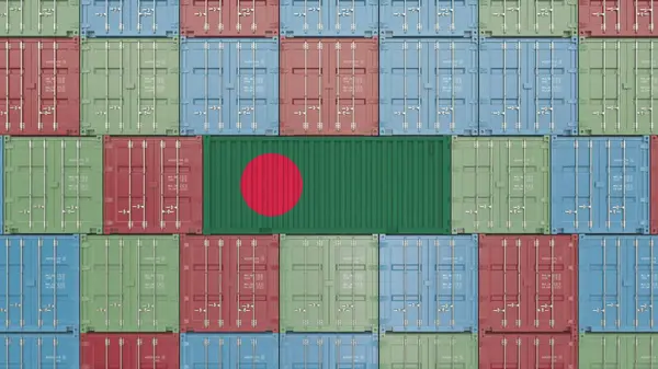 Контейнер з Прапор Бангладеш. Бангладеш імпорт або експорт пов'язані 3d-рендерінг — стокове фото