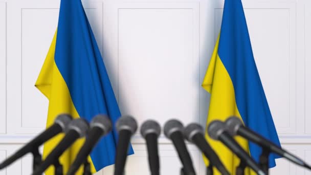 Ukrajinské oficiální tisková konference s vlajkami z Ukrajiny. 3D animace — Stock video