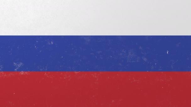 Разрушение стены с окрашенным флагом России. Российская кризисная концептуальная 3D анимация — стоковое видео