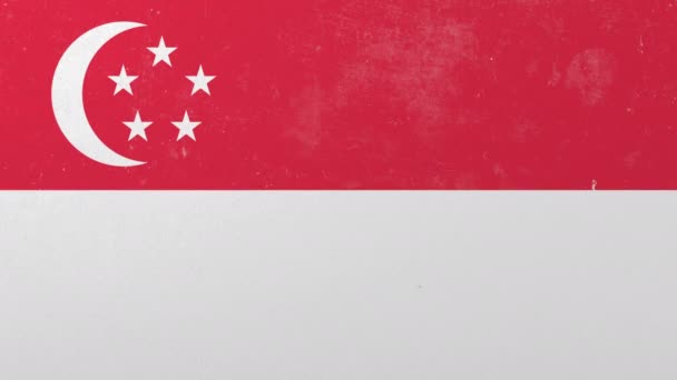 Duvar boyalı Singapur bayrağı ile breaking. Singapurlu kriz kavramsal 3d animasyon — Stok video
