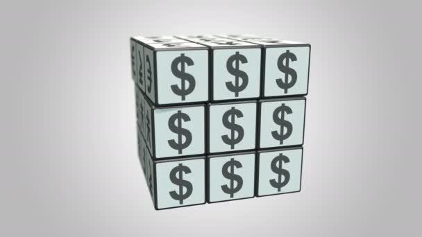 Risolvere Rubiks cubo da dollaro a euro segni. Animazione 3D concettuale relativa al Forex — Video Stock