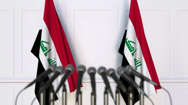 イラクの国旗とイラクの公式記者会見。3 d レンダリング — ストック写真