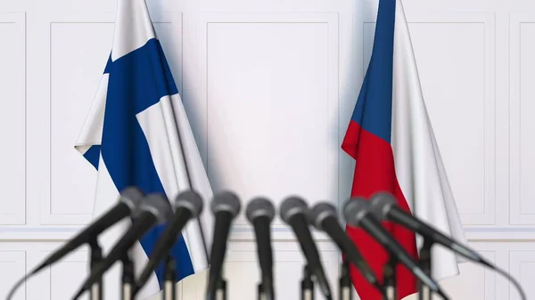 Σημαίες της Φινλανδίας και της Τσεχικής Δημοκρατίας σε διεθνή διάσκεψη τύπου συνάντησης ή διαπραγματεύσεις. 3D rendering — Φωτογραφία Αρχείου