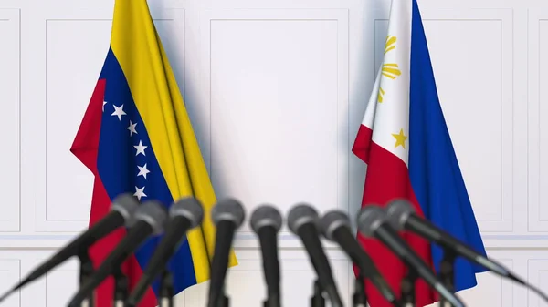 국제 회의 또는 협상 기자 회견에서 베네수엘라, 필리핀의 플래그입니다. 3 차원 렌더링 — 스톡 사진
