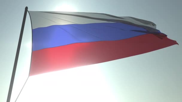 Güneş ve gökyüzü parlak karşı Rusya bayrağı sallayarak. Gerçekçi loopable 3d animasyon — Stok video