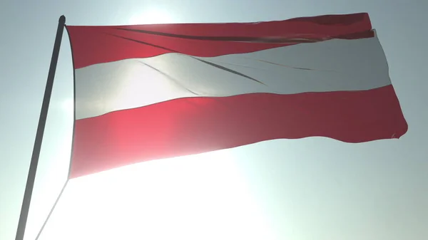 Ondeando la bandera de Austria contra el sol brillante y el cielo. Representación 3D realista — Foto de Stock