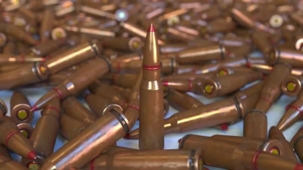 Many rifle cartridges. Realistic 3D animation — Stock Video