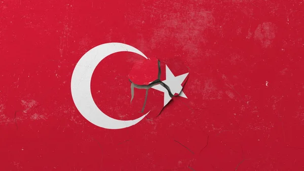 터키의 그려진 국기와 벽을 깨는. 터키어 위기 개념적 편집 3d 렌더링 — 스톡 사진