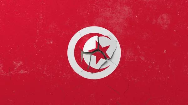 Spargerea zidului cu steagul pictat al Tunisiei. Criza tunisiană redarea editorială conceptuală 3D — Fotografie, imagine de stoc