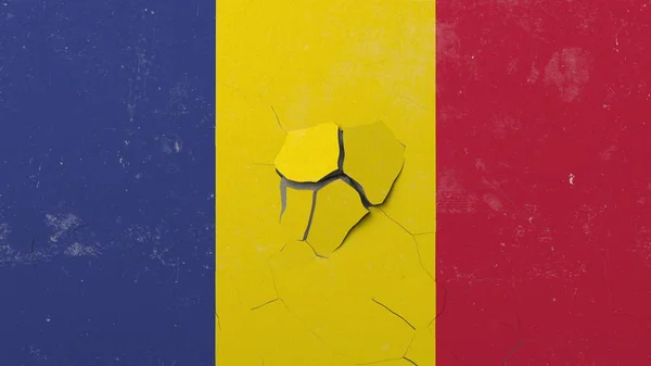 Дроблення бетонної стінки з прапором Румунії. Romanain кризи концептуальне редакційне 3D-рендерінг — стокове фото