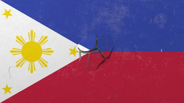 Menghancurkan dinding beton dengan bendera Filipina. Penyuntingan 3D konseptual krisis Filipina — Stok Foto