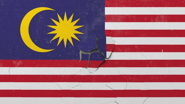 Krossning betong vägg med flagga av Malaysia. Malaysiska kris konceptuell redaktionella 3D-rendering — Stockfoto