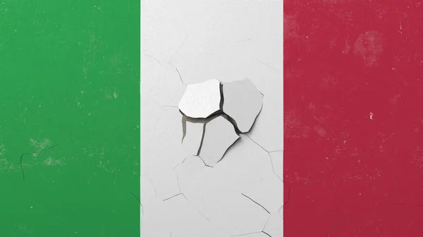 Breaking Wall mit gemalter Flagge von Italien. Italienische Krise konzeptionelle redaktionelle 3D-Darstellung — Stockfoto