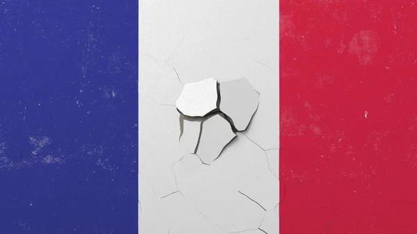 Verpletterende concrete muur met vlag van Frankrijk. Franse crisis conceptuele redactionele 3D rendering — Stockfoto