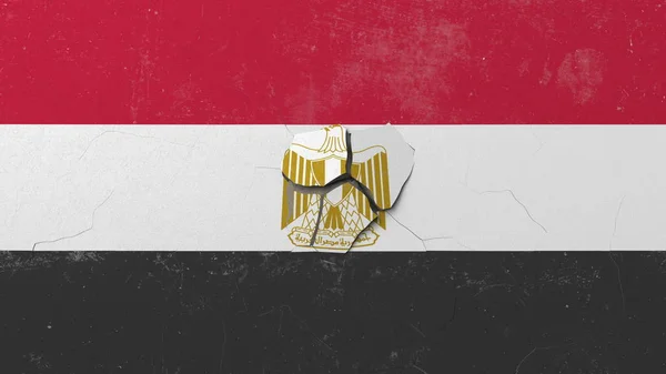 Zerstörende Mauer mit bemalter Flagge Ägyptens. Ägyptische Krise konzeptionelle redaktionelle 3D-Darstellung — Stockfoto