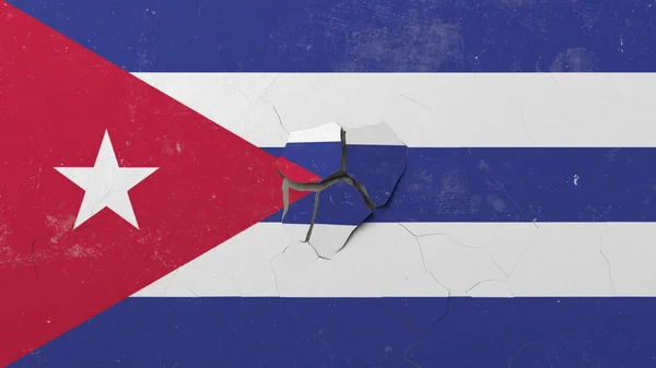 Mur de rupture avec drapeau peint de Cuba. Crise cubaine éditorial conceptuel rendu 3D — Photo