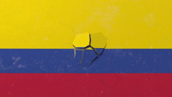 Destroying wall with painted flag of Colombia. Colombian crisis conceptual editorial 3D rendering — Stock Photo, Image