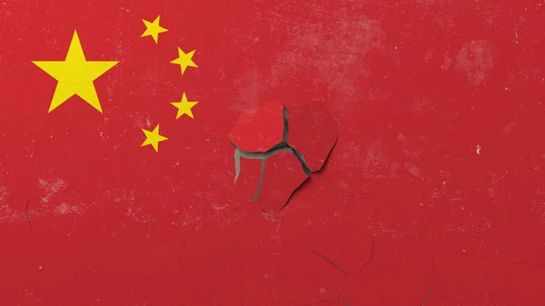 Breaking Wall mit bemalter Flagge aus China. Chinesische Krise konzeptionelles Editorial 3D Rendering — Stockfoto