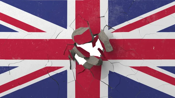Büyük Britanya 'nın boyalı bayrağı ile duvar Breaking. İngiliz krizi kavramsal editoryal 3D Rendering — Stok fotoğraf