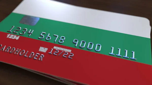 Plastic card with flag of Bulgaria. Bulgarian banking system conceptual 3D rendering — Stock Photo, Image