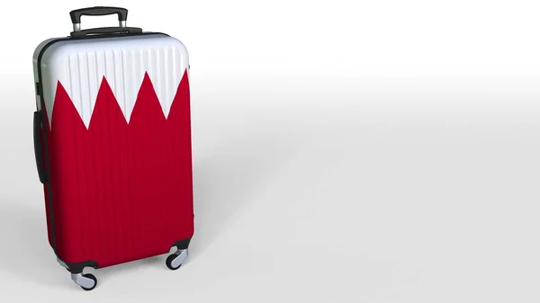 Utazók bőrönde a zászló Bahrein. Bahreini turizmus fogalmi 3D renderelés, üres hely a képaláírás — Stock Fotó