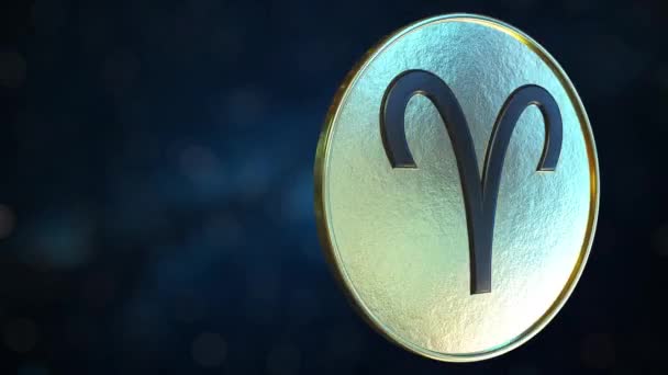 Gold token with Aries Zodiac sign. Loopable motion background — Stock Video