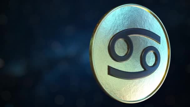 Gouden token met kanker Zodiac Sign. Loopable Motion achtergrond — Stockvideo