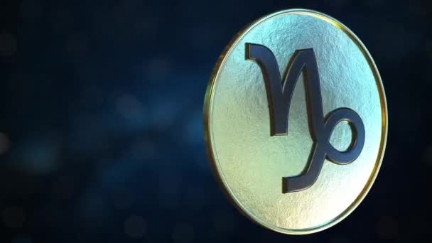 Gouden token met Capricorn Zodiac Sign. Loopable Motion achtergrond — Stockvideo