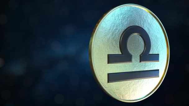 Gold token with Libra Zodiac sign. Loopable motion background — Stock Video