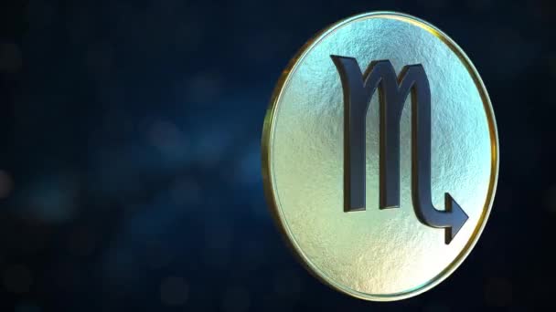 Gouden token met Schorpioen Zodiac Sign. Loopable Motion achtergrond — Stockvideo