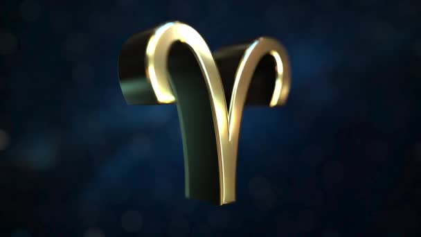 Вращающийся золотой знак Овен Зодиак, зацикленная 3D анимация — стоковое видео