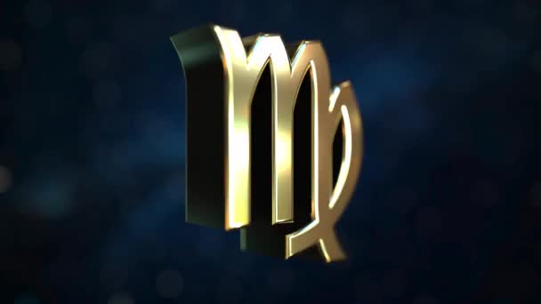 Rotating gold Virgo Zodiac sign, loopable 3D animation — Stock Video