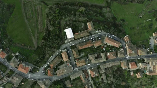 Vista aérea de arriba hacia abajo del paisaje de la Toscana, Italia — Foto de Stock