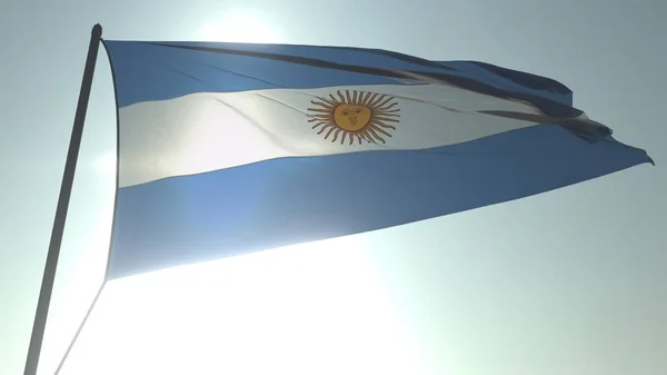 Sventolando bandiera argentina contro il sole splendente e il cielo. Rendering 3D realistico — Foto Stock