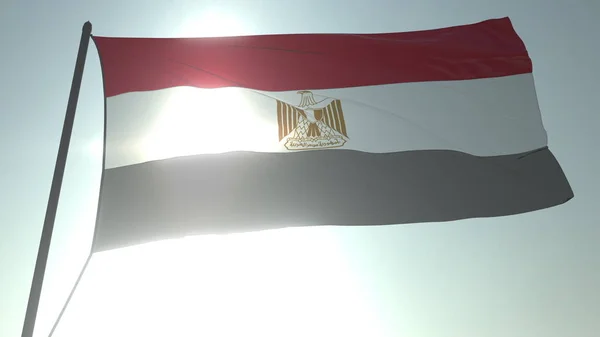 Wuivende vlag van Egypte tegen stralende zon en lucht. Realistische 3D-rendering — Stockfoto