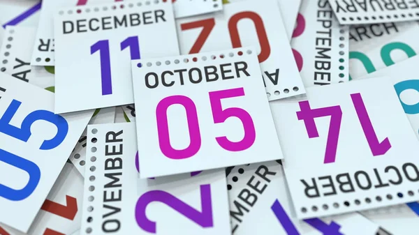 Kalender blad med 5 oktober datum, 3D-rendering — Stockfoto