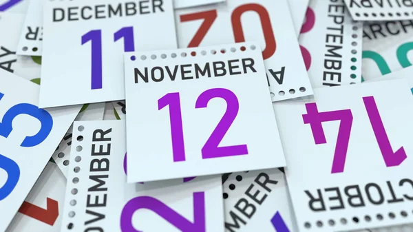 Hoja de calendario con fecha 12 de noviembre, renderizado 3D — Foto de Stock