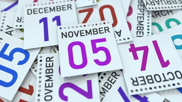 La página del calendario muestra la fecha del 5 de noviembre, representación 3D —  Fotos de Stock