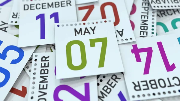 Hoja de calendario con fecha 7 de mayo, renderizado 3D — Foto de Stock