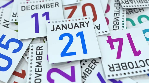 La página del calendario muestra la fecha del 21 de enero. Renderizado 3D — Foto de Stock