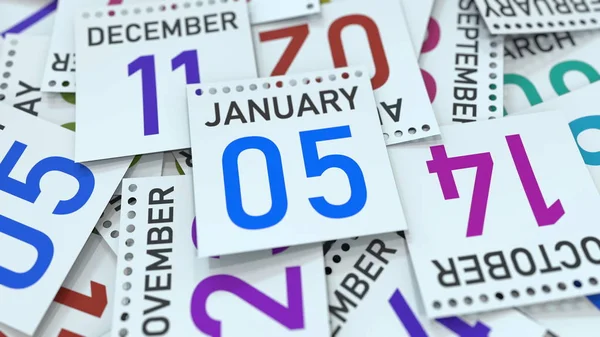 5 de enero fecha en la página del calendario. Renderizado 3D —  Fotos de Stock